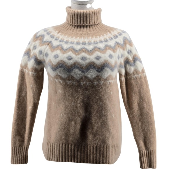 ANTONIO MELANI Sweaters - Antonio Melani Sweater Pullover Womens M Beige 100%Cashmere Turtleneck Fair Isle